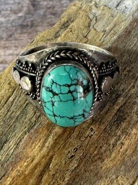 Vintage 925 Sterling Silver Turquoise Ring Women Size 9 Southwestern Boho